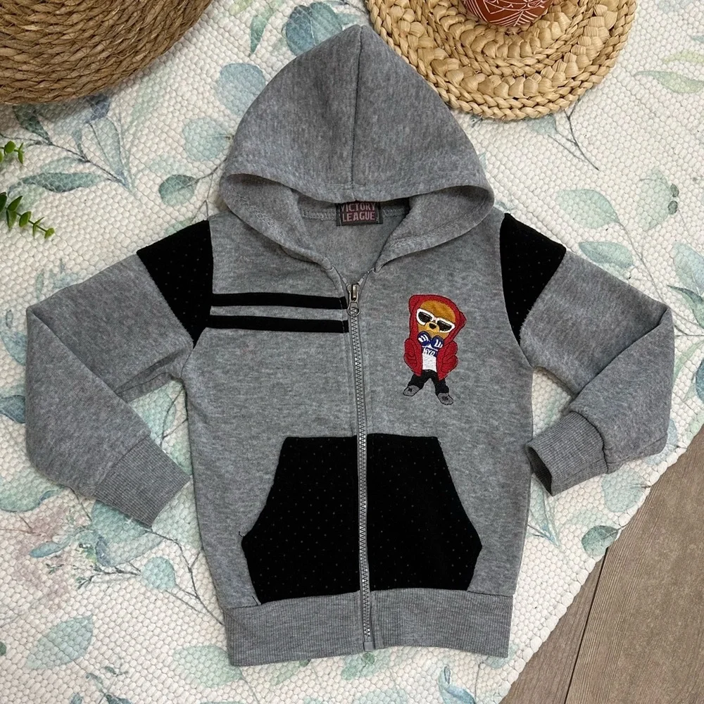 Victory League Toddler Boy Full Zip Cozy Bear Embroidered Graphic Hoodie Size 2T